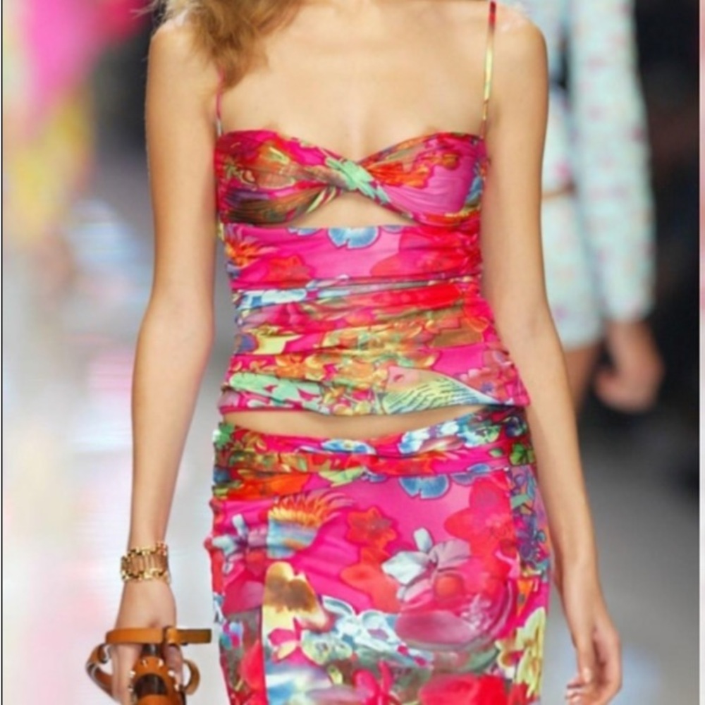 Versace ss 2004 runway floral corset dress set